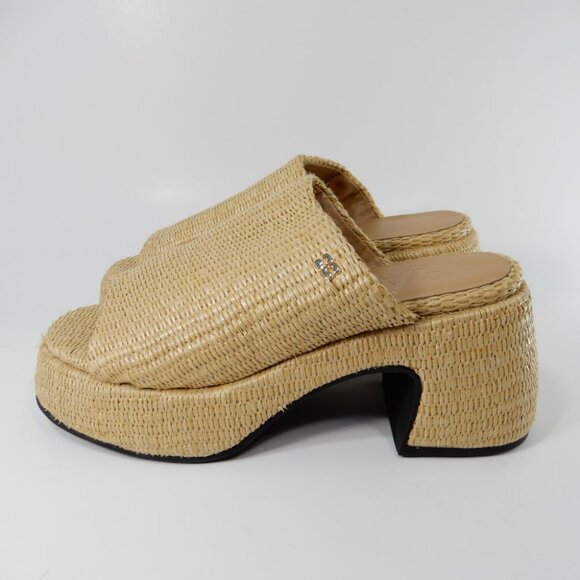 GANNI Butterfly Raffia Platform Mules Heeled Sandals Size 38 8 Natural NEW $425 - Picture 4 of 15